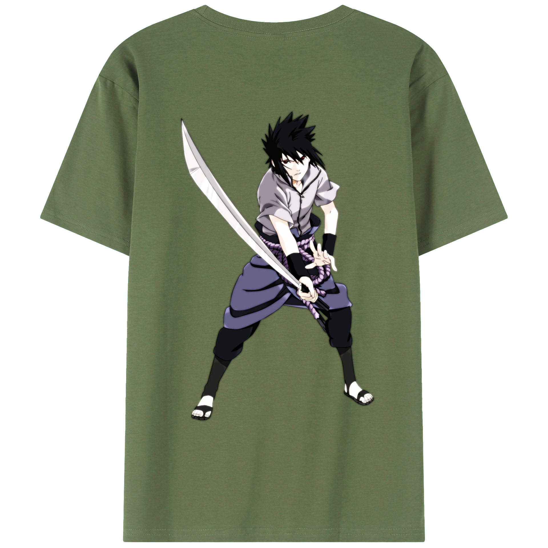 （画像用） NARUTO -ナルト- うちは サスケ Uchiha Sasuke 綿100％ メンズ半袖Tシャツ（バックプリント） 通気性